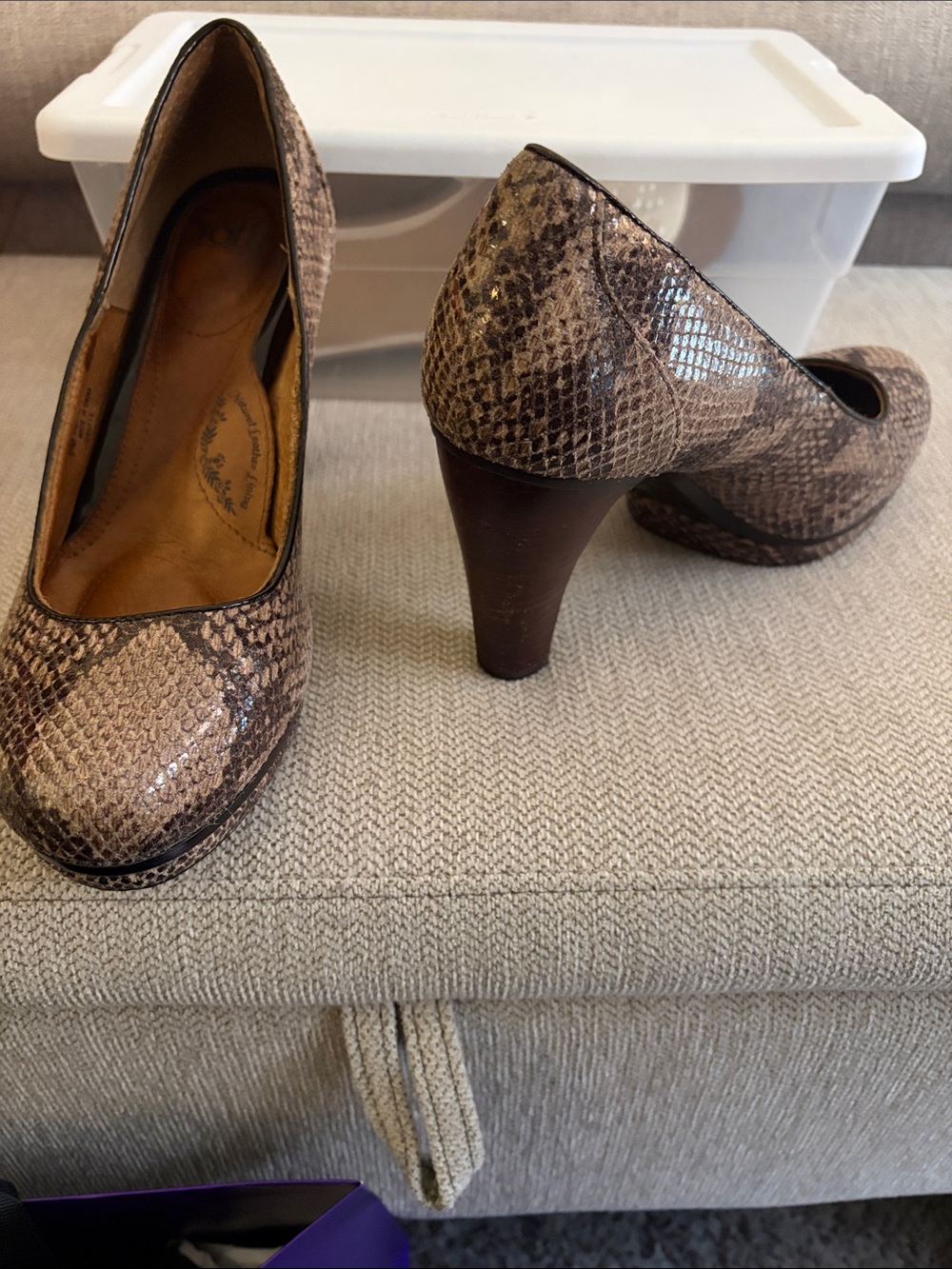 Sofft Brown Snakeskin Platform Pumps
